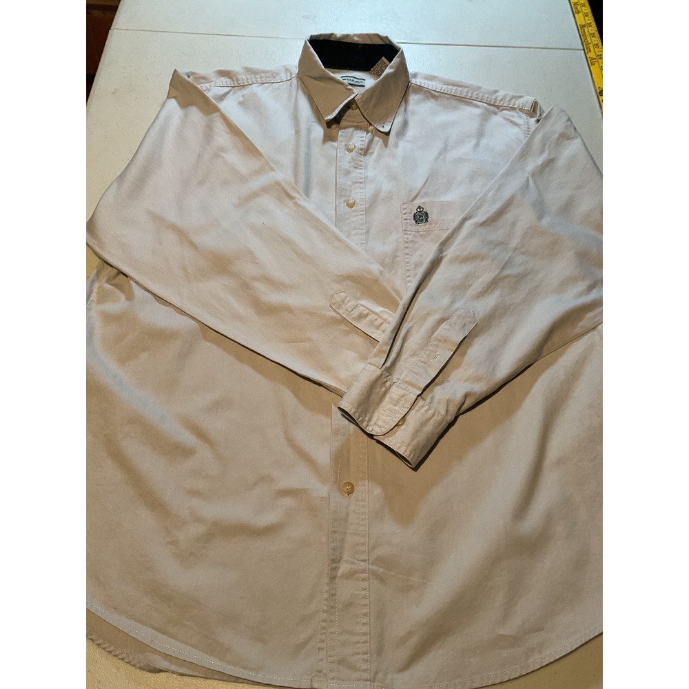 Bugle Boy Company Khaki‎ Long Sleeve Button Shirt Men's Size L Embroidered Logo